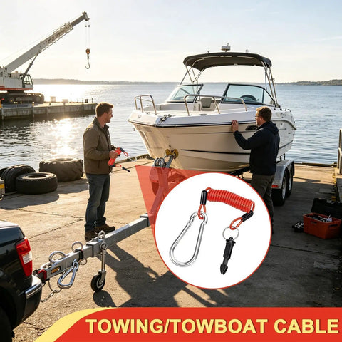 Breakaway Cable For RV Trailers 4 Foot Or 6 Foot High Strength Flexible Towing Lanyard With 4mm Wire And Transparent Jacket in use