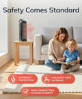 Oscillating Ceramic Tower Space Heater with Adjustable Thermostat in a living room providing warmth safely