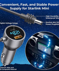 Highway Hero Three In One Car Power Cable For Starlink Mini with digital voltage gauge and USB port, showing aluminum alloy construction.
