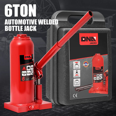 Heavy Duty 6 Ton Hydraulic Bottle Jack For Cars, Trucks And SUVs, Welded Steel Construction With Manual Handle, Red Portable Lifting Jack For DIY Repairs And Maintenance