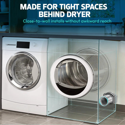 Magnetic 4 Inch Dryer Vent Connector Kit with 2.6 Ft Duct visible behind dryer for easy cleaning and airflow improvement