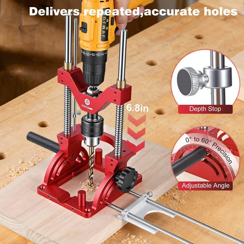 Portable Drill Guide With Adjustable 0 To 60 Degree Jig For Precision Angled Or Straight Holes Auto Centering Alignment