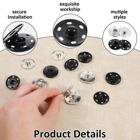 24 Sets Large Snaps For Sewing 25mm Aluminum Snap Buttons Sew On Snaps Big Press Fasteners For Clothing And Fabric In Silver And Black