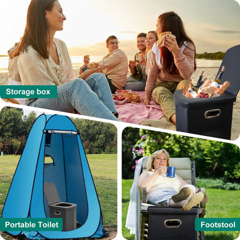 Upgrade XL Portable Toilet For Adults And Kids in use for camping and seating, showcasing versatility and compact design.