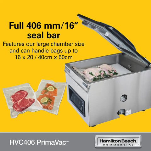 Built Tough Commercial Chamber Vacuum Sealer Cranks Out Double Bags At Lightning Speed With 16 Inch Seal Bar and NSF JetAire Pump.