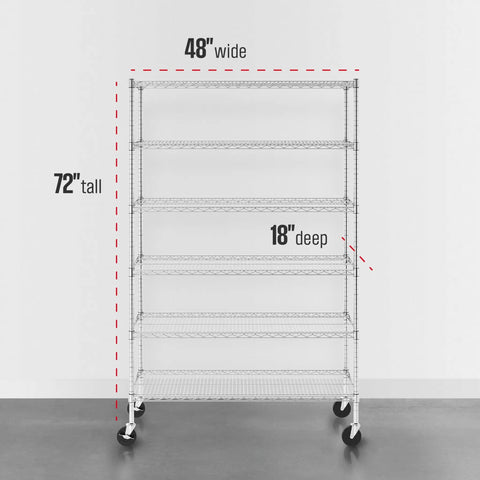 Shop Ready NSF Certified Six Tier Steel Wire Shelving Rack With Solid Locking Casters, Perfect For Garage Refresh And Heavy Duty Commercial Storage, Stands Over Six Feet Tall