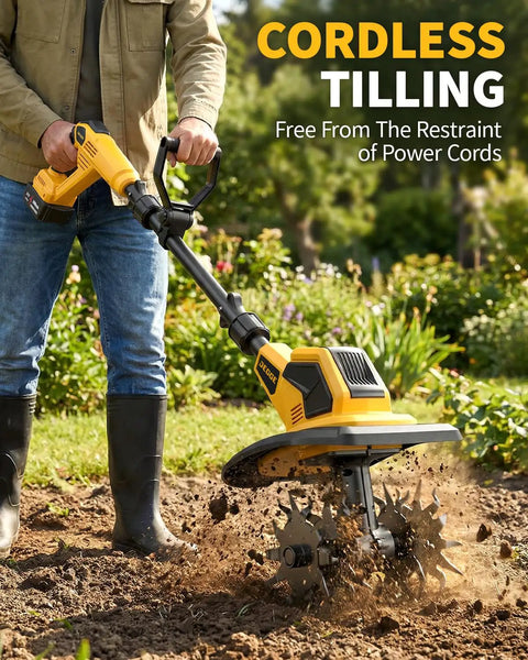Cordless Tiller With 48 Steel Tines, 9 Inch Tilling Width And 6.7 Inch Depth, Lightweight for Lawn Soil Prep and Weeding