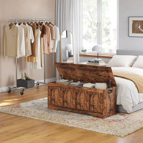 Rustic Brown Wooden Storage Chest And Dope Toy Box With Safe Slow Close Hinges Built In Handles And Generous Capacity To Keep Your Hangout Spot Tight And Clutter Free Alongside Any Home Office Setup