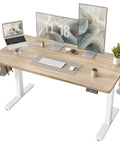 Height Adjustable Electric Standing Desk With 47.2 By 23.6 Inch Surface, Sit Stand Desk With White Frame And Maple Top, Memory Controller