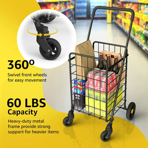 Space Savvy Shopping Cart With 360 Degree Swivel Wheels Foldable And Lightweight For Groceries Laundry And More Portable Utility Cart