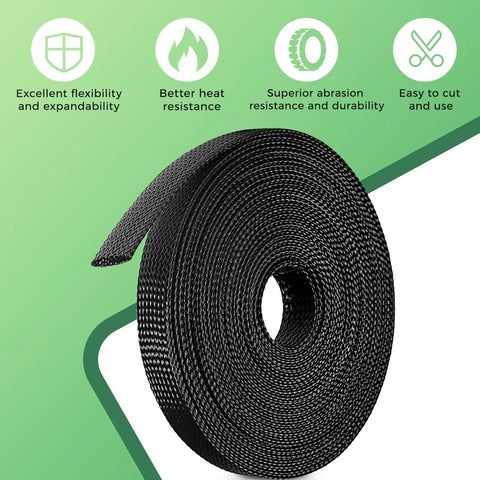 132 Ft Expandable Braided Cable Sleeve Kit With Four Size Set One Quarter Inch, Three Eighths Inch, One Half Inch, Three Quarters Inch PET Mesh Wire