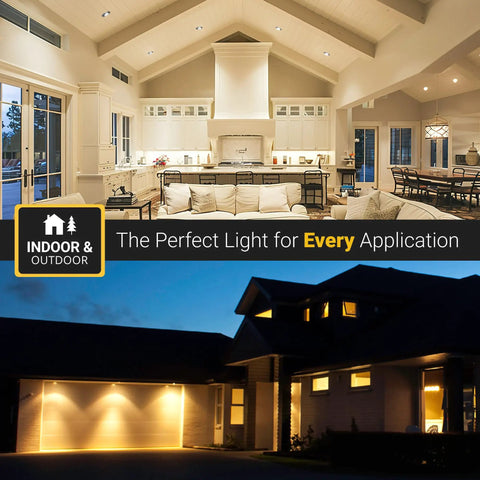 Indoor kitchen and outdoor home exterior showcasing 3 Inch LED Gimbal Recessed Downlight Canless 4 Pack With 5 CCT Color Switch.