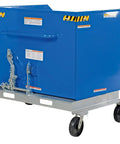Built Tough Steel Tilting Hopper Forklift Skips Debris And Trash Two Thousand Pound Load Capacity One Point Five Cubic Yards on wheeled base.