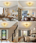 Six-Light Gold Firework Flush Mount Ceiling Light Fixture With G9 Socket in living room, dining room, hallway, and bedroom.