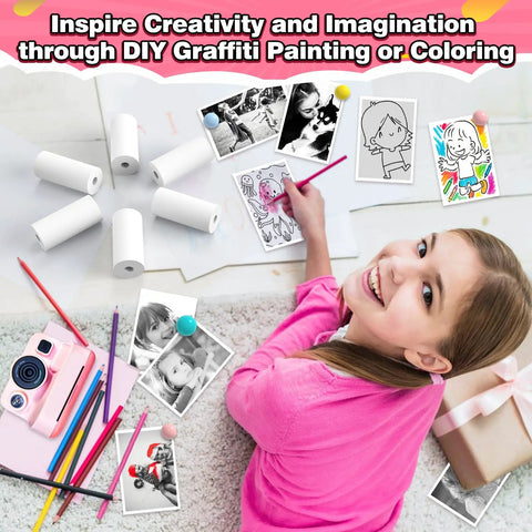 Kids Instant Camera Paper Refill Set 6 Thermal Printing Paper Rolls For Most Kid Cameras White Glossy Photo Paper Non Tear High Quality Smooth Images Low Jams Great For Fun Kids Snapshots, six rolls displayed