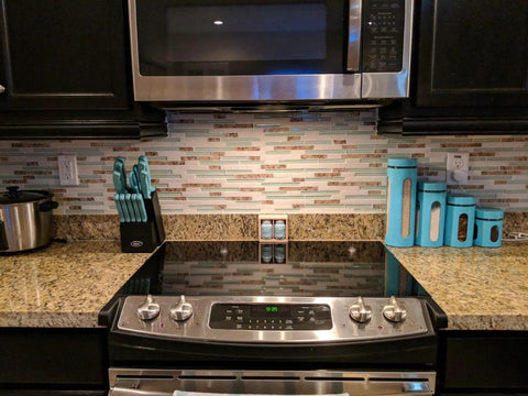 Kitchen with Beachy Coastal Vibe Tile With Real Seashells Inside Conch Inlay Lake Green Crystal Glass And White Stone Mosaic backsplash