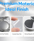 58mm Fridge Magnet DIY Kit Pack of 100 Sets With Metal Front and Back Covers, Clear Film, Blank Paper, and Soft Magnetic Sheets displayed