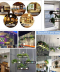 Retro American Wrought Iron And Wood Floating Shelf Ceiling Rack for Hanging Plants and Wine in various settings.