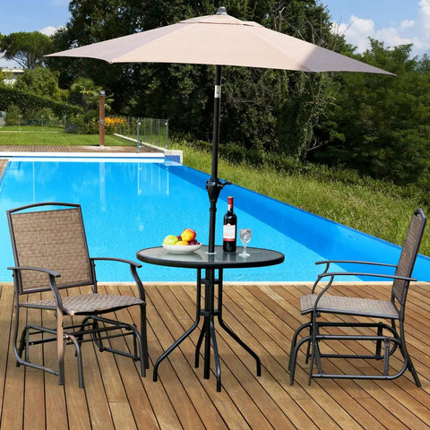 Outdoor Glider Chairs Set Of 2 With Sturdy Metal Frame And Breathable Mesh by poolside with table and umbrella