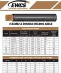 Diagram showing specifications for 6 Gauge Premium Extra Flexible Welding Cable 600 Volt Combo Pack 20 Feet Each Black And Red Made In USA