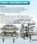 Front And Rear Wheel Bearing Hub Assembly Kit For Hyundai Santa Fe Sport XL Veracruz And Kia Sorento Rondo 2007-2020 2 Pack 513266 51750-2B000 51750-3J000 Replaces OEM displayed with fitment information and car image background.
