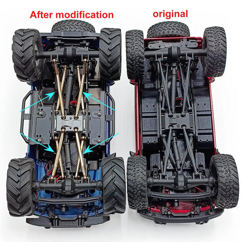 Comparison of Brass High Clearance RC Link Set For SCX24 1/24 Crawler Cars AXI00001 Upgrade Linkage versus original linkage