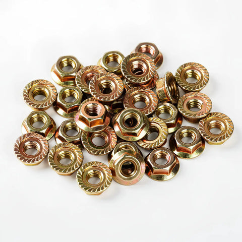 M8 1.25mm Anti Loosening Serrated Hex Flange Lock Nuts Yellow Zinc Plated Full Thread 30 Piece Value Pack