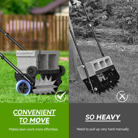 18 Inch Heavy Duty Push Spike Lawn Aerator With Four Wheels Steel Handle Foam Armrests Manual Aerator For Easy Lawn Garden And Yard Care Star Shaped 8 Inch Spikes With Shims For Deep Soil Penetration comparison image