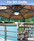Collage of garden decor, railing, and home decor for DIY crafts, featuring a gazebo roof, metal railing, and indoor plants.