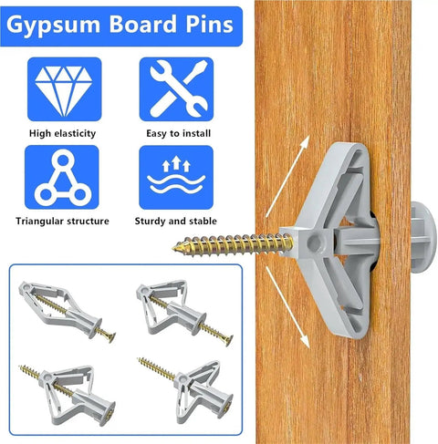 Self Drilling Drywall Anchors Kit With 100 Pieces Plastic Nylon Anchors And Yellow Zinc Plated Carbon Steel Screws No Pre Drill Install Easy Wall Mounts Durable Heavy Duty Fasteners For Home And Office DIY Projects, gray drywall anchor installed in wood paneling