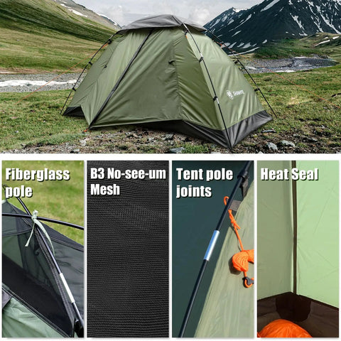 2 Person Ultralight Backpacking Tent For Camping With Waterproof Windproof Build Two Doors Easy Quick Setup Lightweight Instant Tent For 3 Season Outdoor Hiking And Backcountry Trips shown pitched on a grassy field.