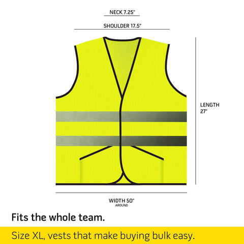 Diagram of Pocket Safety Vest With 360 Degree Reflective Hi Vis Strips Fluorescent Yellow For Men And Women XL Size with size dimensions.