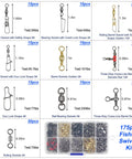 All In One 175 Piece Fishing Swivels Kit With Barrel And Ball Bearing Swivels 3 Way Swivels Coastlock Snaps Safety Snaps Rolling Barrel Snaps Duo Lock Terminal Tackle Gear For Lures And Sinkers Tackle Box Ready. 175-piece assorted swivels kit with tackle box