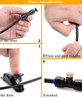 Outdoor Misting Cooling System Kit With Pump And Filter hose installation instructions, showing insertion, cutting, and T-joint.