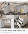 L Shaped Electric Standing Desk With Light Walnut Finish Built In File Cabinet And Spacious Shelving height adjustable storage options
