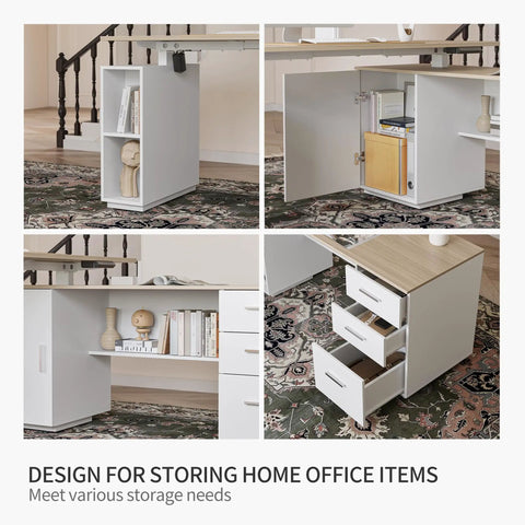 L Shaped Electric Standing Desk With Light Walnut Finish Built In File Cabinet And Spacious Shelving height adjustable storage options