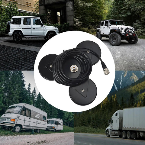 Heavy Duty Magnetic Antenna Mount Base With Triple 3.5-Inch Magnets And 16.4 Foot RG-58 Cable PL-259 Plug for mobile ham radios