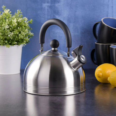 Carterton Stainless Steel Whistling Tea Kettle 1.5 Quart Capacity With Mirror Finish Fast Boil On Stovetop Easy Pour Flip Up Spout Cover
