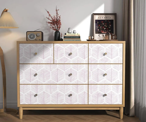 Fresh Dope Geometric Peel And Stick Wallpaper Roll With Killer Matte Stripe Design Waterproof Vinyl Contact Paper Easy To Install Removable Self Adhesive Backing 17 3 X 393 Inches applied to a dresser with drawers.