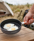 Durable 7.6 Inch Nonstick Camping Frying Pan For Easy Eggs And Steak, Hard Anodized Aluminum Skillet with eggs by campsite