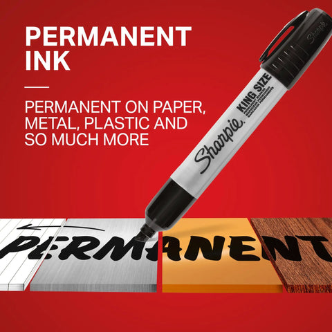 King Size Permanent Marker Set With Mega Bold Extra Wide Chisel Tip Black 12 Count writing on paper, metal, plastic, wood surface