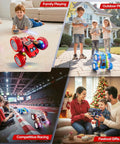 Children playing with Remote Control Stunt Car With 360 Degree Flips, LED Light Strips, Type C Charge, indoors and outdoors