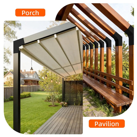 15 Degree Slant Pergola Bracket Kit For 4 By 4 Posts Two Way L Shaped Roof Brackets With Sturdy Stainless Steel Screws installed on porch and pavilion