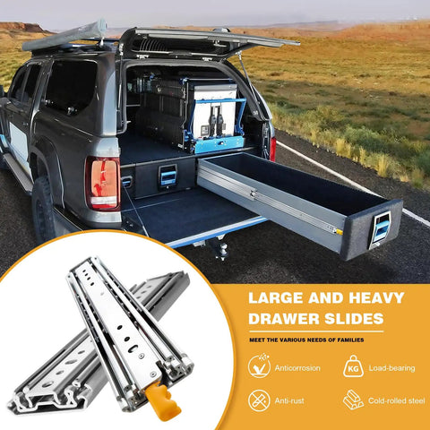 Heavy Duty Drawer Slides With Lock 44 Inch Side Mount Full Extension For Thick Drawers And Cabinets 1 Pair Built To Last In Tough Environments With Smooth Quiet Operation And Steel Construction on truck drawer system