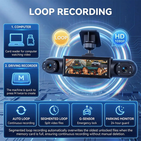 4 Channel 360 Degree Dash Cam Front Rear Interior Coverage Left And Right 3.16 Inch Display Crystal Clear 1080P Night Vision Motion