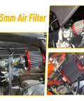 35Mm Air Filter for 50cc-125cc ATV, Dirt Bike, and Go Kart Engines installed on PZ19 PZ20 carbs, showcasing fit and design.