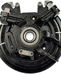 Rear Right Wheel Bearing And Hub Assembly Fits 2002 Through 2005 Ford Explorer Mercury Mountaineer, detailed view of black metal assembly.