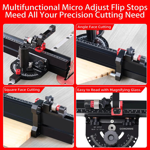 Multifunctional Micro Adjust Flip Stops enhance Heavy Table Saw Miter Gauge With Micro Adjust Flip Stop And Extensible Aluminum Fence From 18 To 32 Inches.
