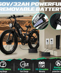 Beast Mode 9000W Dual Motor Electric Fat Tire Mountain Bike with 60V/32Ah battery, near charger and power outlets