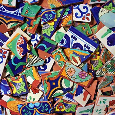 Mexican Broken Talavera Tile Mixed Designs 15 Pound Piece For Easy DIY Backsplash Bathroom Spa Kitchen Wall Fireplace Outdoor Use Water Resistant And Heat Safe Trim Or Break To Fit Any Design